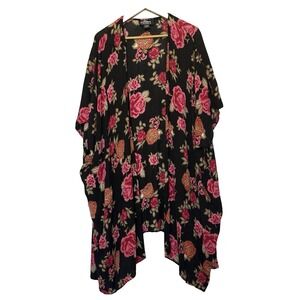 Angie Womens Floral Oversized Kimono Size L Resort Beach Vacation Feminine Boho